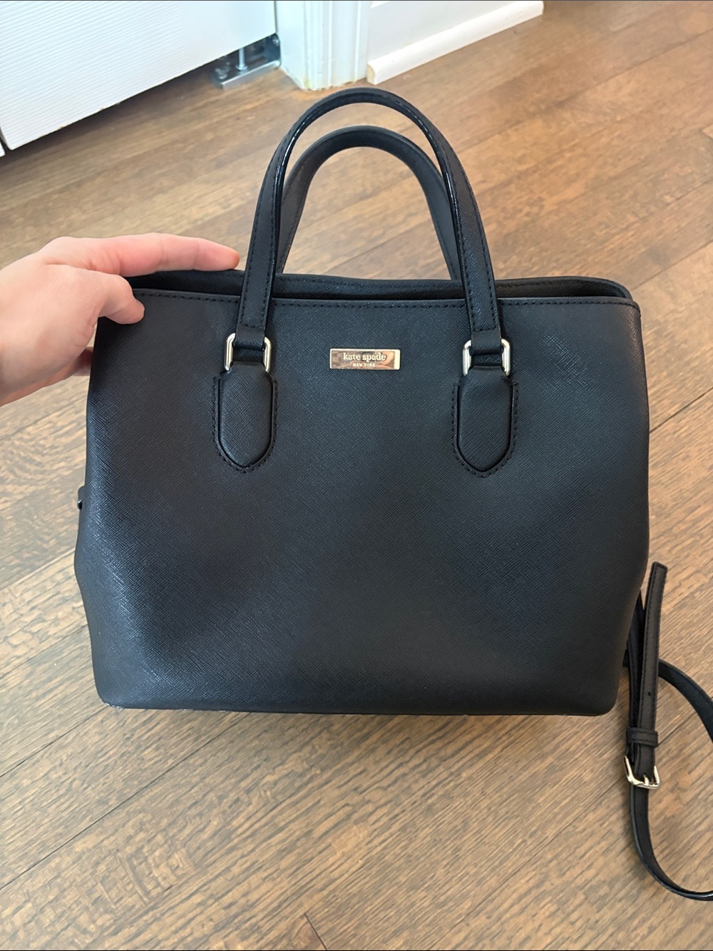 kate spade Black Saffiano Leather Satchel with Detachable Strap